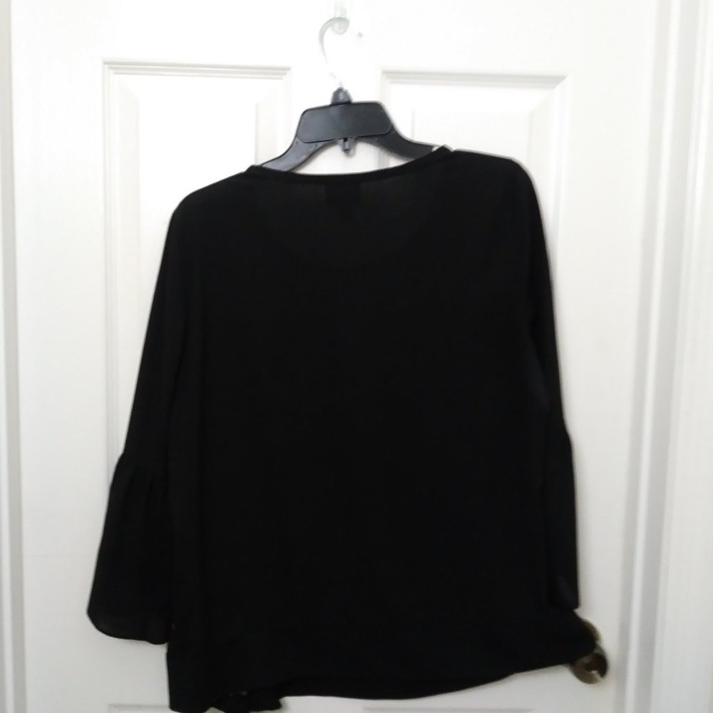 JM Collection Black Floral Blouse 3/4 Sleeve - Picture 6 of 12